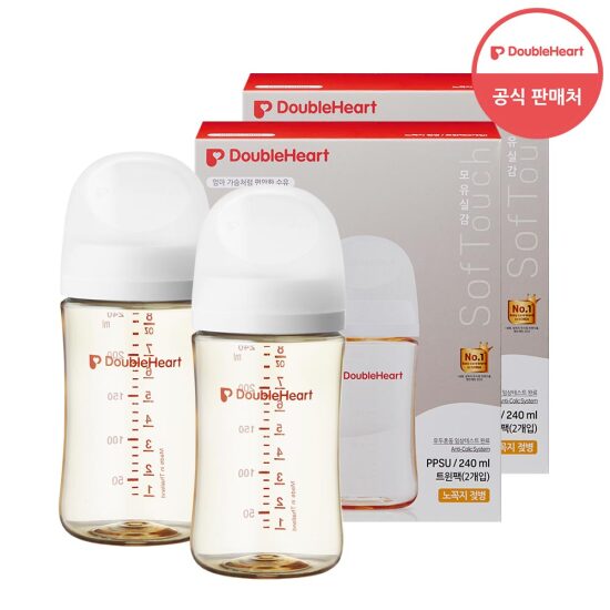 [더블하트][더블하트] 3세대 240ml 베이직 트윈팩 2개 (젖병4개/노꼭지)