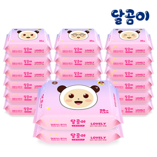 [달곰이][특허 받은] 러블리 플레인 저자극 아기물티슈 휴대용 20팩