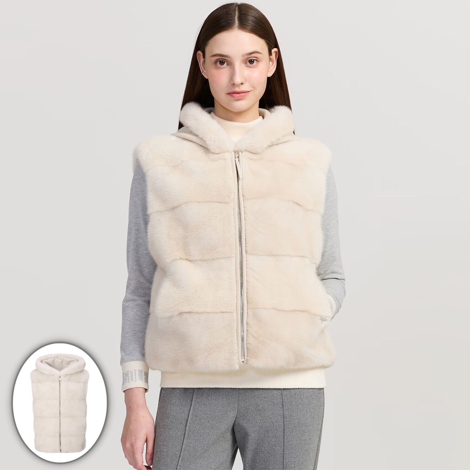 DAKS Golf [AK분당점] [닥스골프] 여성 펄 밍크 후드 집업 베스트 (DNJU5D871)