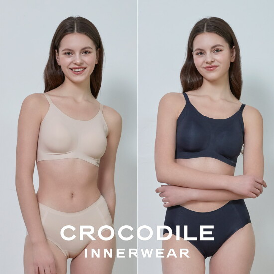 [크로커다일(언더웨어)][크로커다일] 라이크라 인견쉘론 스트랩 패드일체형 브라2+팬티4 6종세트 베이지 블랙 CDW4N2426A_PT2