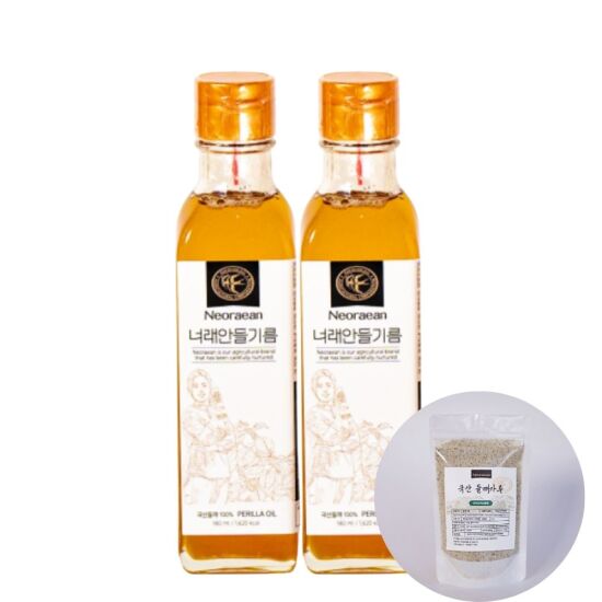 [알뜰총각][알뜰총각] 너래안 100% 국내산 들기름 180ml 2개+들깨가루 100g(지퍼백 파우치)