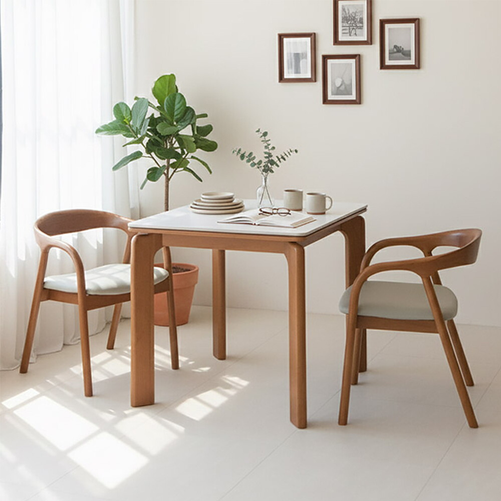 텐스페이스 내구성좋은 세라믹 2인 원목식탁+의자2개세트 TR6012R (착불)