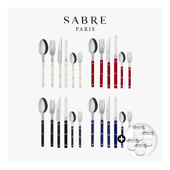 [사브르][시그니처 4인조] 사브르 비스트로 커트러리 4인조 (아이보리/버건디/블랙/네이비블루)+[특별구성]프랑스 유리자 4종
