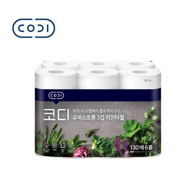 에이치플러스몰 코디 슈퍼스트롱 3겹 키친타월 (130매 x6개입) 1팩
