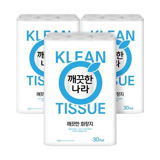 [깨끗한나라]☆극초특가☆ 깨끗한 화장지 30롤 x 3팩
