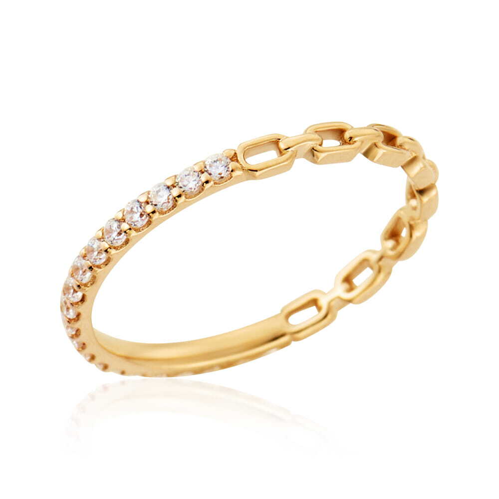 모룬 [모룬] 18K 틴티 링크체인 하프 큐빅 올밴드반지 MOS41698