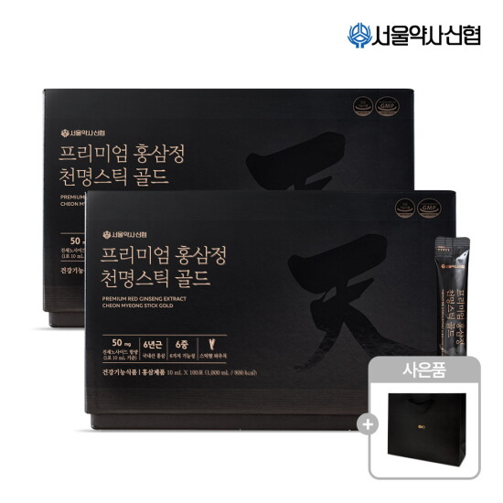 [서울약사신협][쇼핑백 2장] 프리미엄 홍삼정 천명스틱 골드 100포 2세트 ★진세노사이드 50mg★
