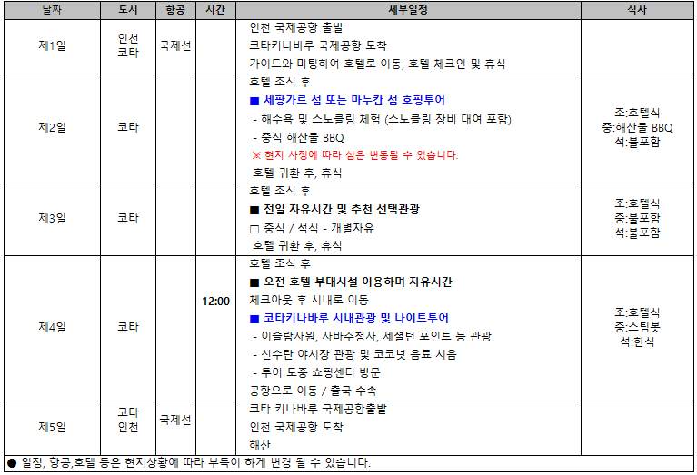 코타 호핑팩 일정표