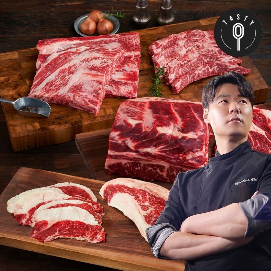 프리미엄 소모둠 3종(꽃갈비 150g*4+척아이롤 등심 150g*4+차돌박이 150g*2) 총 10팩, 1.5kg