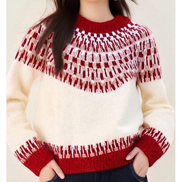 패션시그널 [하프클럽/패션시그널]라운드넥 투톤패턴 니트티셔츠 3FEDA2