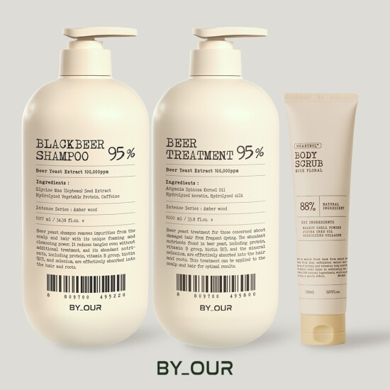 [바이아우어][엘라이브 헤어바디3종 탈모세트] 블랙비어 이스트 샴푸 1,017ml * 1개 + 트리트먼트 1,000ml * 1개 + 바디스크럽 150ml * 1개