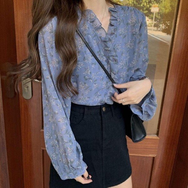 상세정보 별도표기 모노무드 [모노무드]MNO 레이디스 춘절기 여름철 롱티 플리츠 탑 브라우스 블루 쉬폰소재 레이스소재컴포트 비침소재 러플 걸 남방