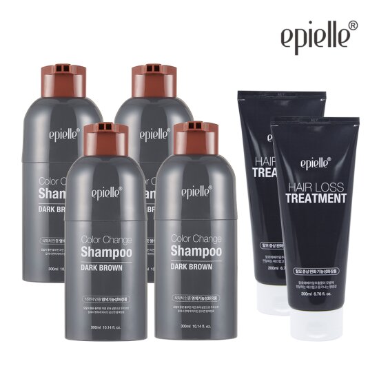 ★방송중 트리트먼트 2개★ 컬러체인지 염색샴푸 300ml 4개 + 트리트먼트 200ml 2개 (블랙/다크브라운)