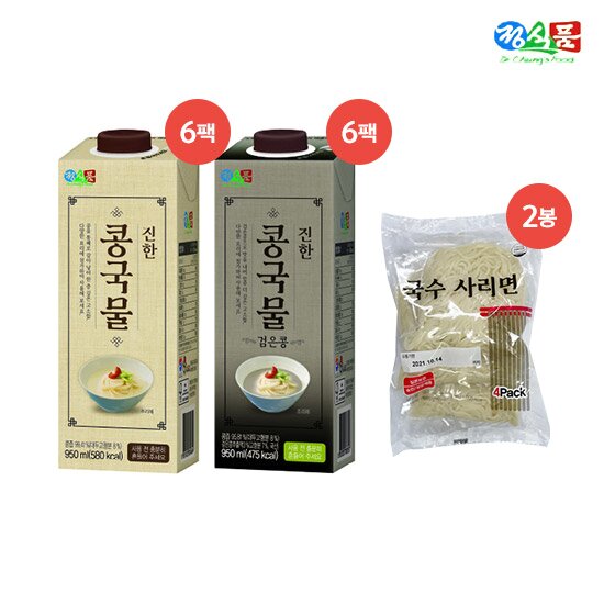 진한 콩국물 950ml *12팩 (오리지널6팩, 검은콩6팩) + 소면 8개(2봉)