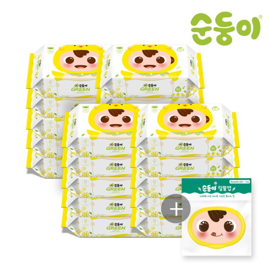[순둥이][순둥이]S-cRaR/생분해원단/(알뜰캡증정) 그린에디션(봄) 물티슈 리필형 80매 20팩