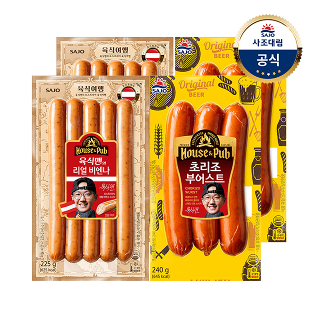 사조대림 [대림냉장] 하우스N펍 육식맨의 리얼비엔나 225g x 2개 + 초리조부어스트 240g x 2개