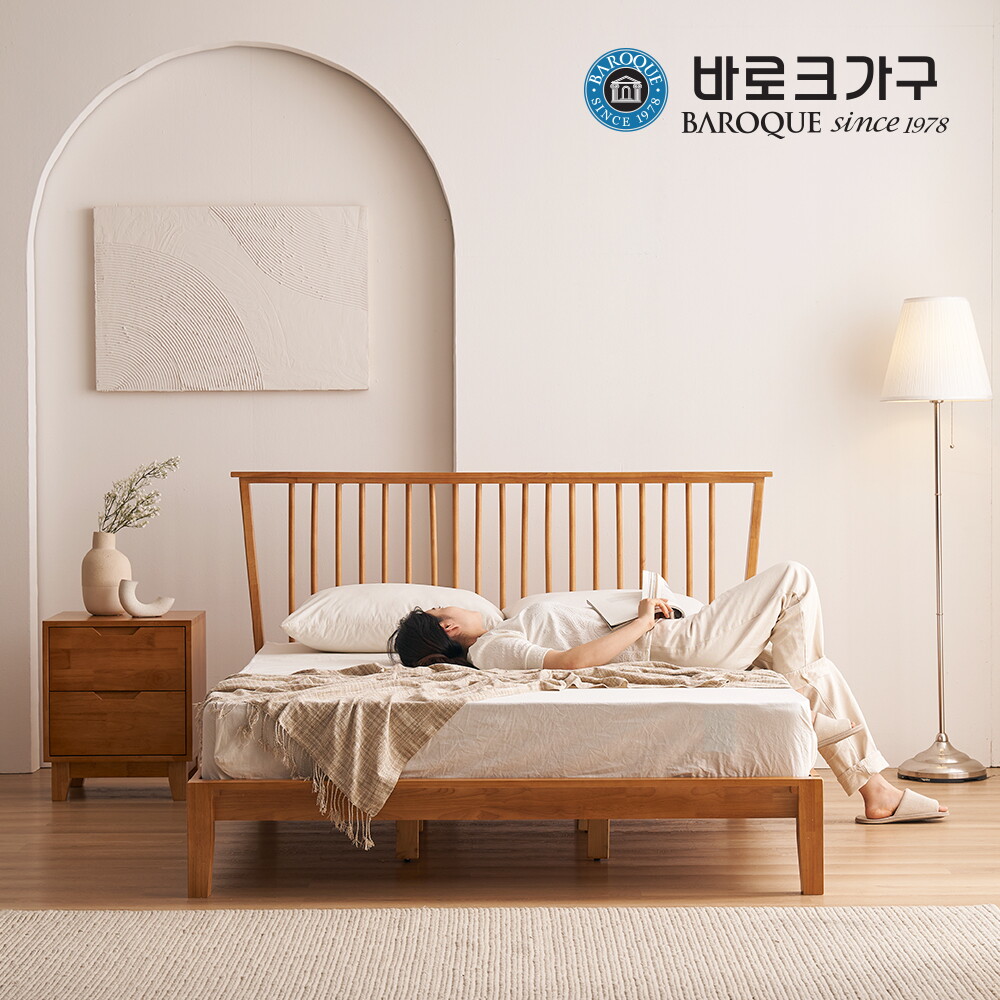 바로크가구 바로크가구 제시 고무나무 원목침대 프레임 Q_매트제외_착불배송